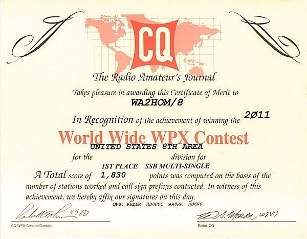 CQ WPX Certificate