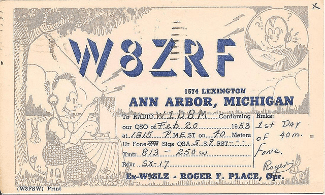 W8ZRF 1953 QSL