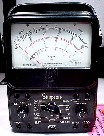The venerable Simpson 260 analog multimeter uses an electromechanical meter to read out measured values