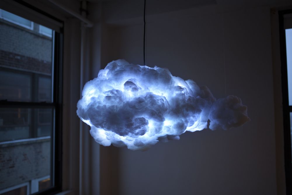 The Cloud is an interactive lamp and speaker system, designed to mimic a thundercloud in both appearance and entertainment. Using motion sensors the cloud detects a user's presence and creates a unique lightning and thunder show dictated by their movement.