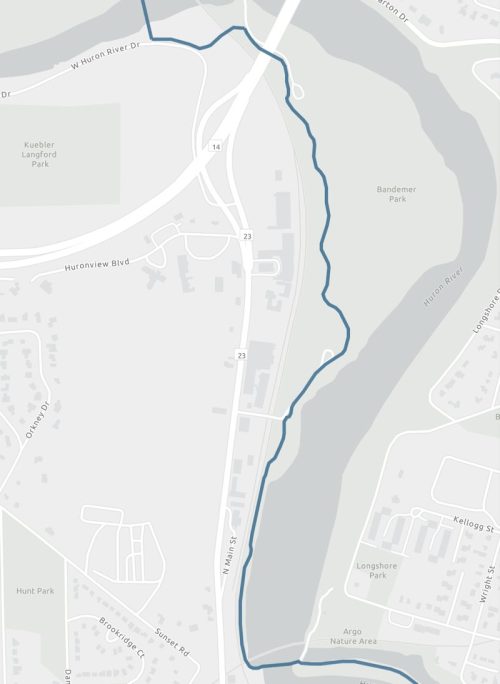 A map of the Belle Iron Trail as it passes through Ann Arbor.